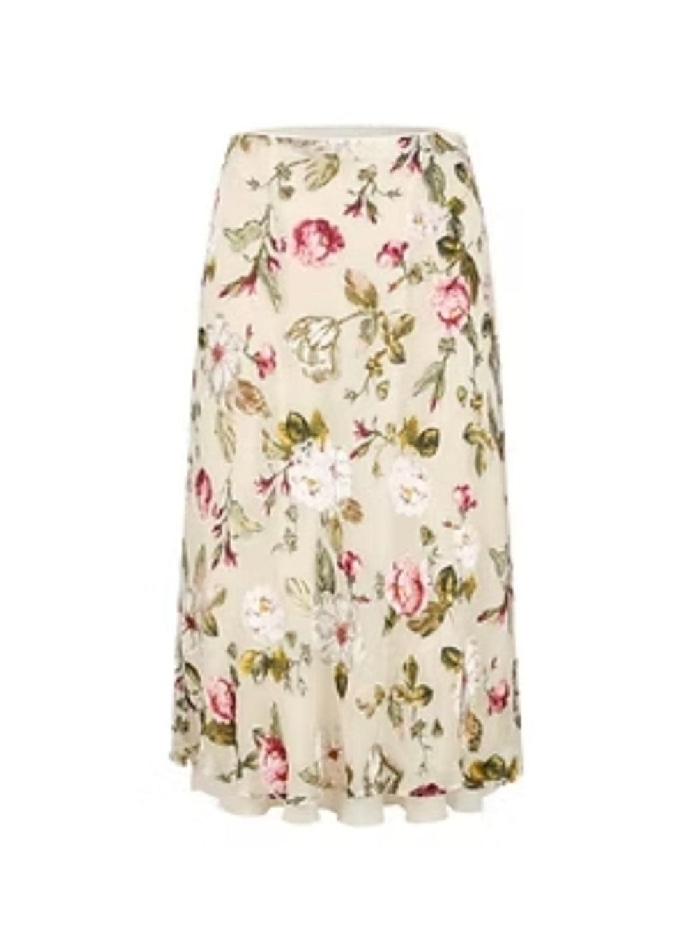 T.W.I.N. Thats What I Need  - Ivory Floral Silk Blend Midi Skirt | Like New